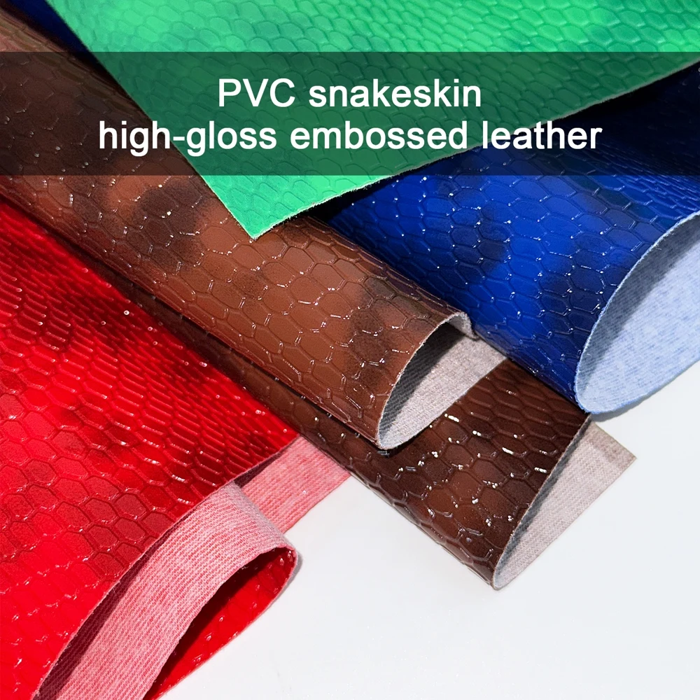 30x68cm Glossy Snake Pattern Embossed Faux Leather 0.85mm Thick Durable Waterproof for Furniture Decoration Garment Sewing DIY