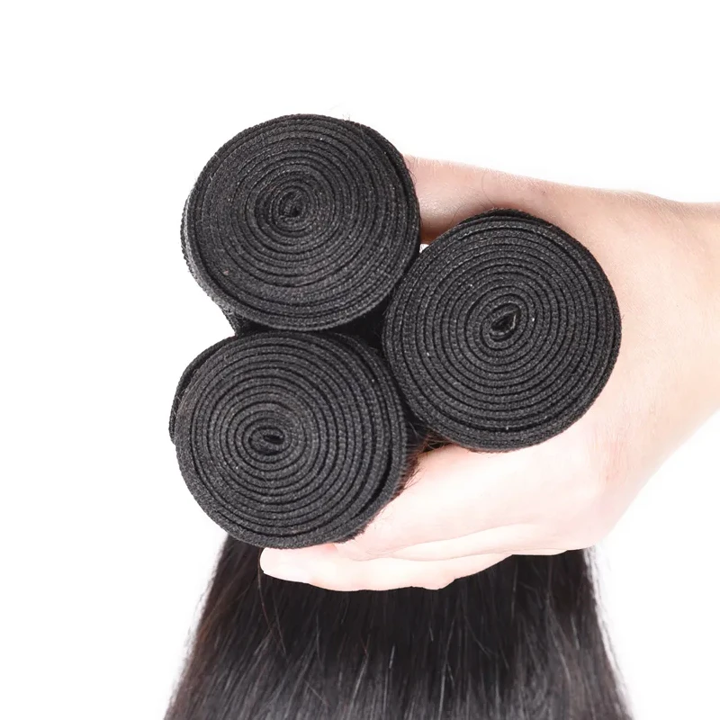 Extensiones de cabello humano 100% brasileño, extensiones de cabello humano liso con cierre, Color negro Natural y grueso