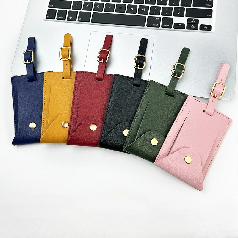 

2025 New Women Men PU Leather Luggage Tags Suitcase Name Tags Travel Accessories Baggage Tag Boarding Tag Name ID Labels