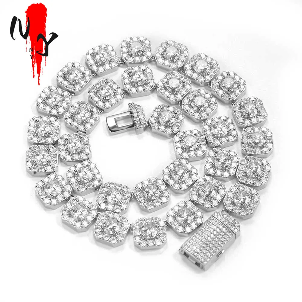 

10mm/12mm Cubic Zirconia Necklace Iced Out Ice Cube Cluster Tennis Chain Men’s Jewelry Hip Hop Necklace