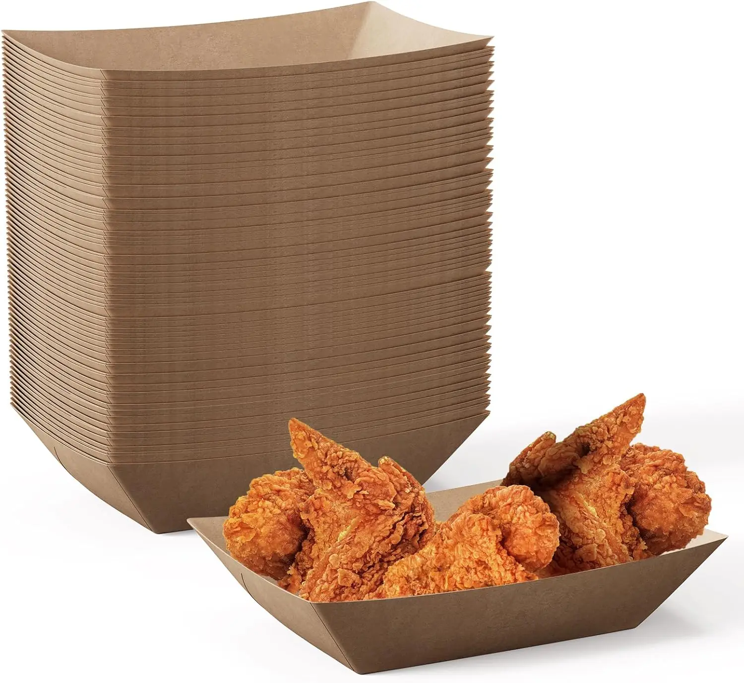 

JOLLY CHEF 2lb Paper Food Trays, 100 Pack Disposable Paper Boat, Serving Boats, Food Holder Trays for Snacks French Fries Nachos Hot Dog Tacos BBQ Party