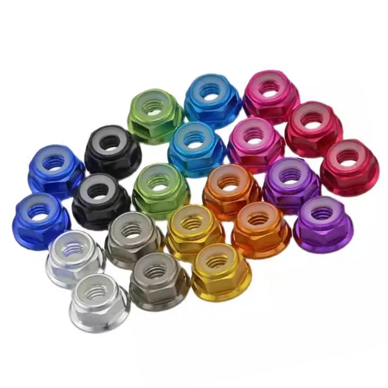 10PCS M3 M4 M5 M6 Aluminum Alloy Flange Nut Nylon Lock Nut Colored Bolt Nut for RC Model Brushless Motor Locking Fastener