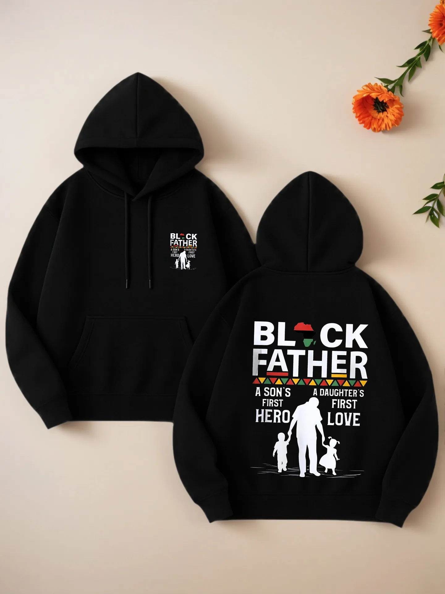 هوديي جرافيك للنساء، أسود - طباعة الأب، تصميم جمالي كاجوال، قماش ناعم، ملابس يومية كاجوال، للشباب