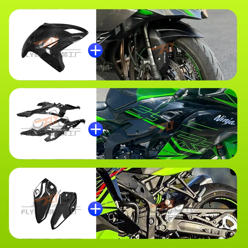 مناسبة لـ 20-25 موديلًا من ملحقات تعديل غلاف الدراجة النارية Kawasaki Zx4Rr Zx4R Zx25R، هدية كربون 100% للسيارة بالكامل، لوحات جانبية من الكربون الجاف، واقي الطين المدخول
