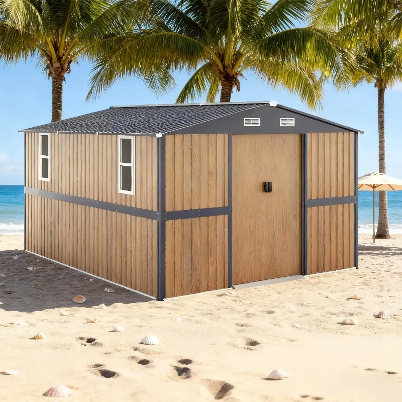 2026 Affordable 12FTX10 FT Galvanized Steel Tool Shed House Sturdy Lockable Rodent Proof Waterproof for Outdoor Garden Storage