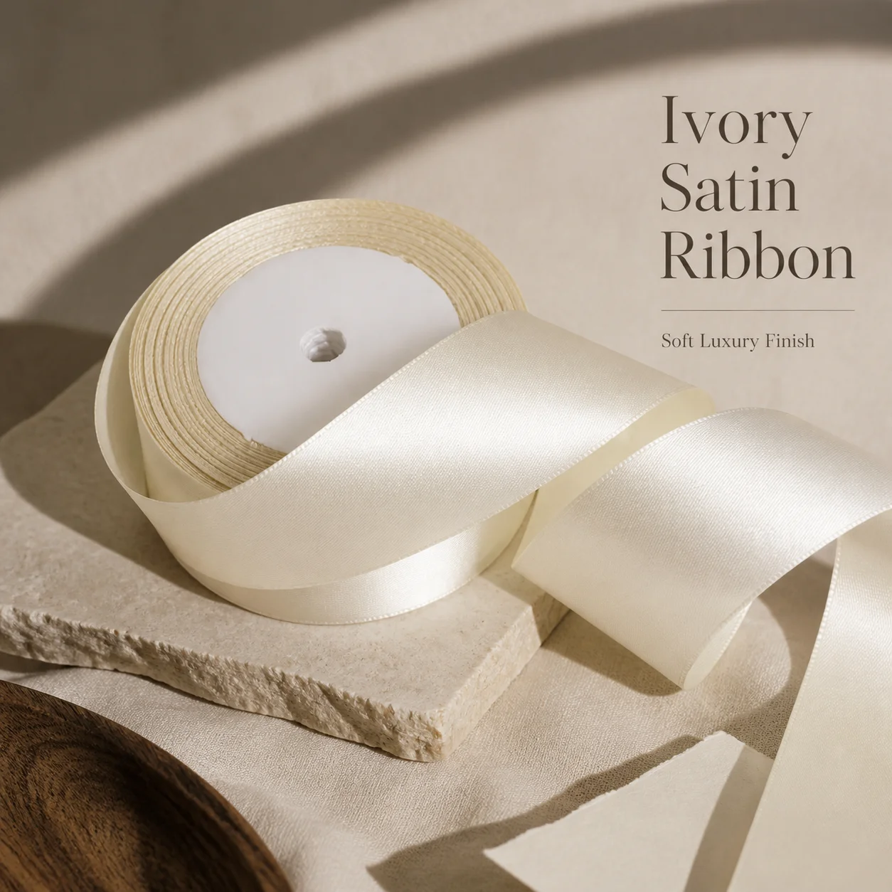 1 Roll Premium Solid Color Satin Ribbon, Cream White (1.57