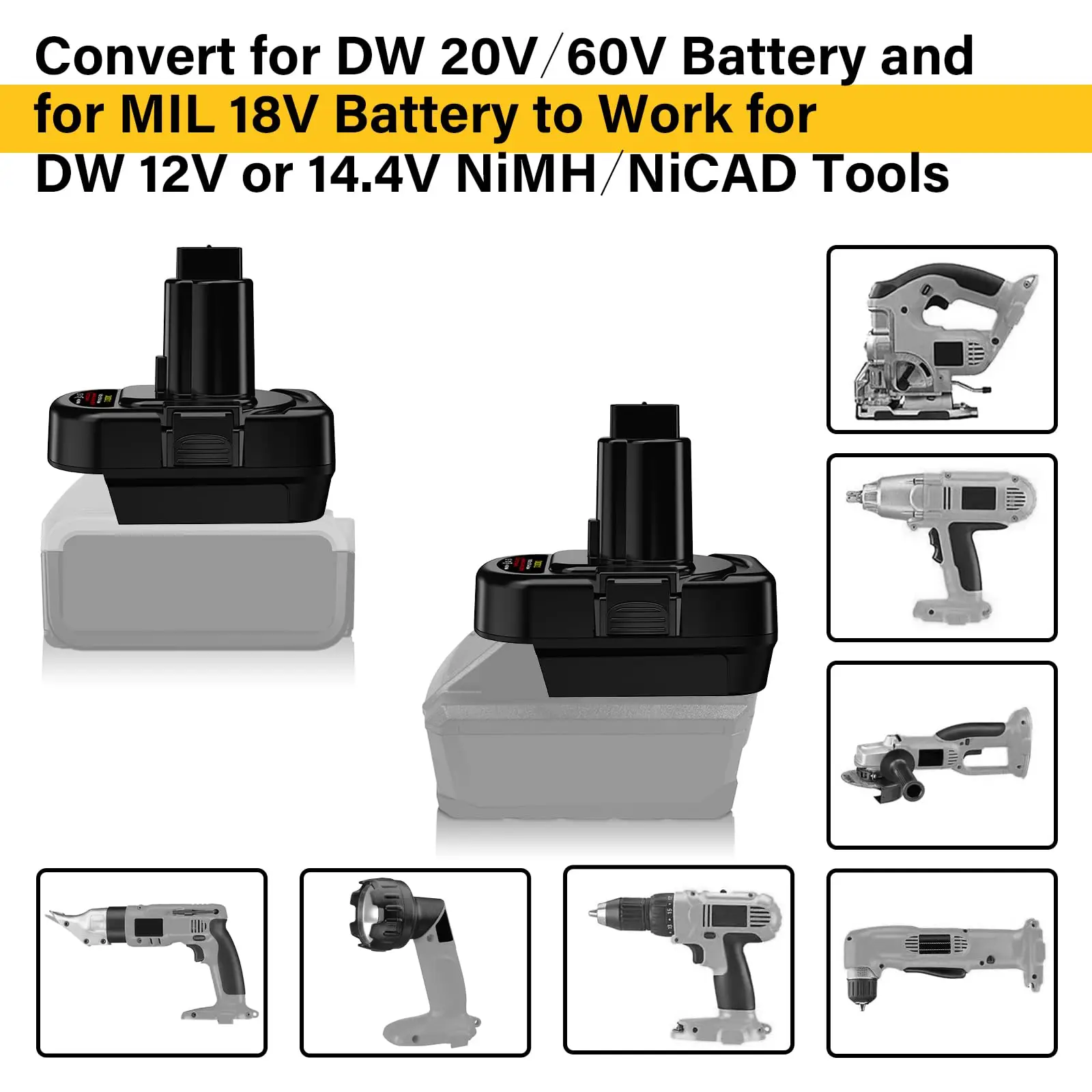 

DM20DC12 MT18DC12 Adapter for DeWalt/Milwaukee/Makita 18/20V Battery Converting To for DeWalt 12/14.4V Ni-CD Ni-MH Battery Tools