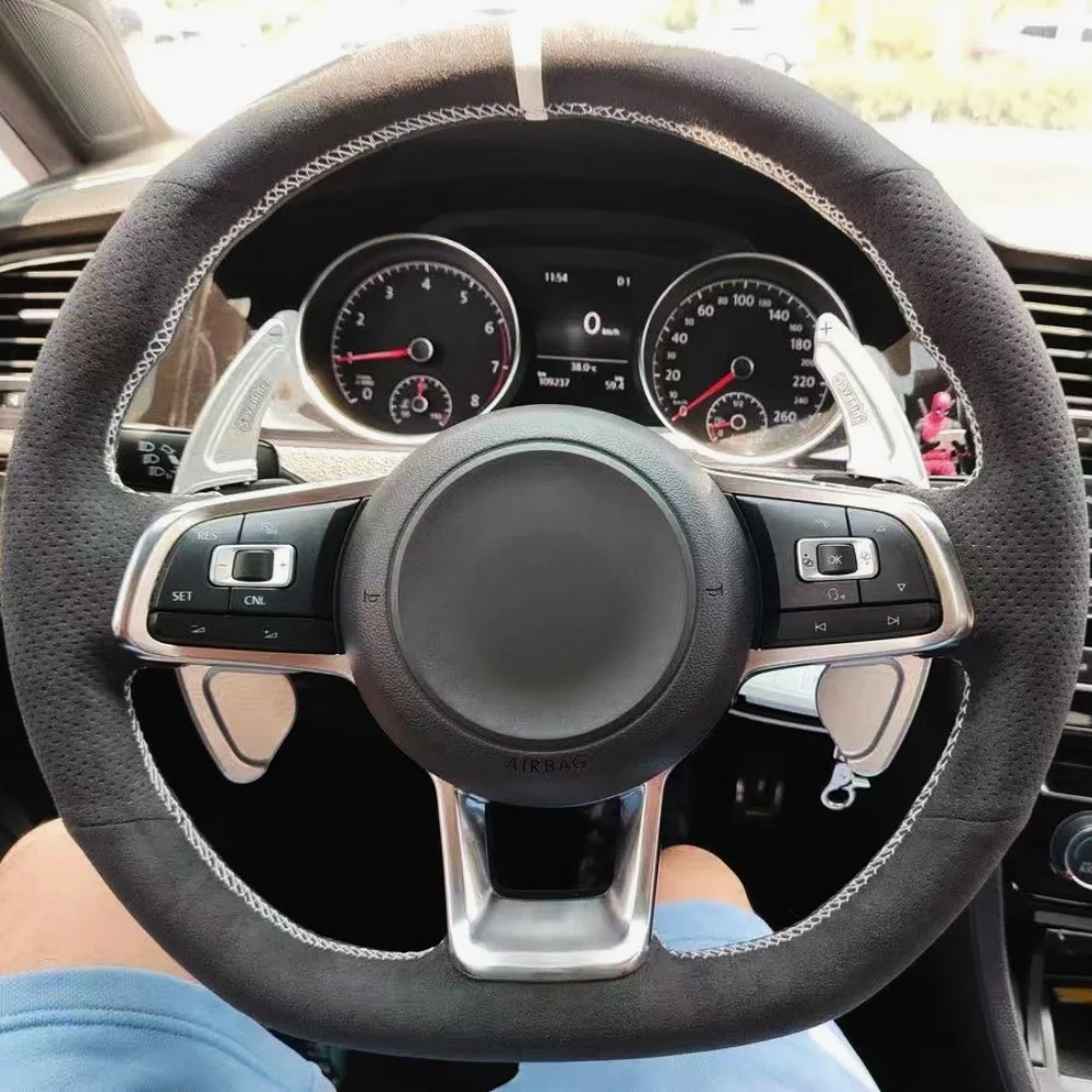 

Чехол на руль автомобиля по индивидуальному заказу, аксессуары, ручное шитье, замшевая кожа для Volkswagen VW Golf 7 GTI Golf R MK7 VW Polo GTI