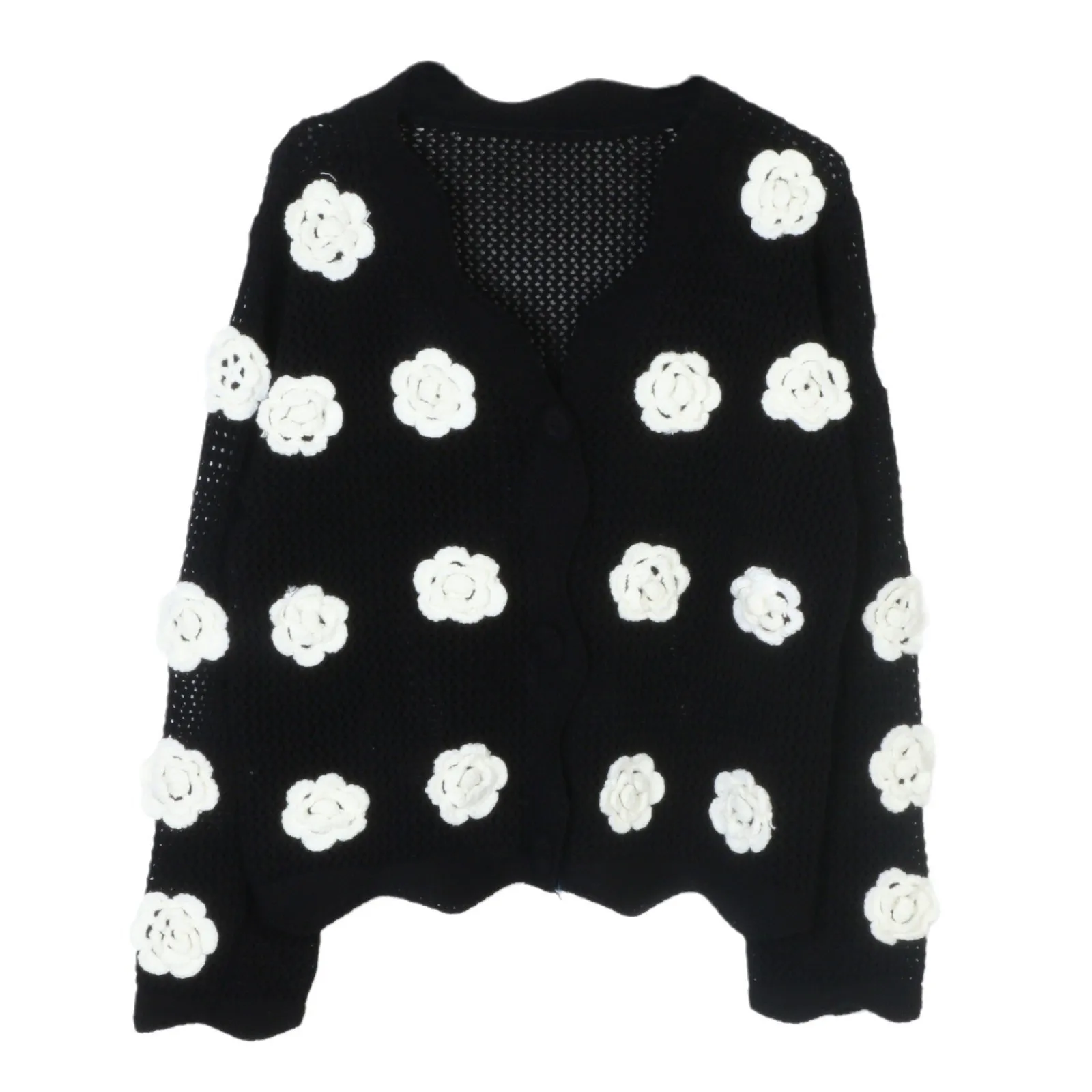 

2025 Autumn Winter Three-Dimensional Rose Embroidery Long-Sleeved Knitted Sweater Women Bohemian Holiday Casual Cardigan Jacket