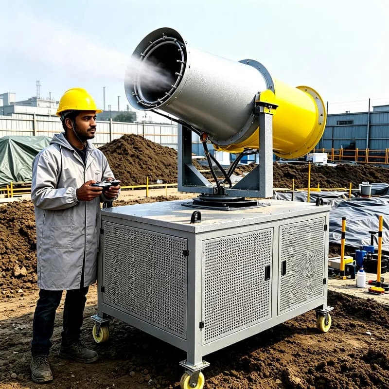 Rotating Mist Cannon Fog Dust Control Machine 60m Throw 350 Degree For Mining Construction Material Handling Yard Customized