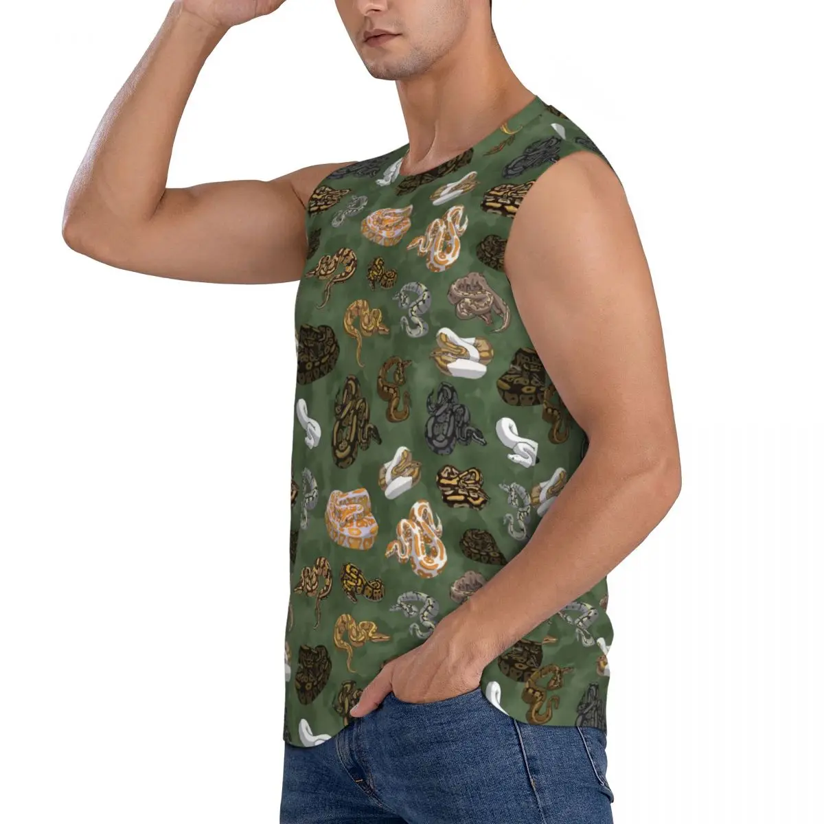 Ball Python Morphs Pattern Moss Green Men Sleeveless Tank Tops Quick Dry Breathable Gym Fitness Running Summer Casual Sport Vest