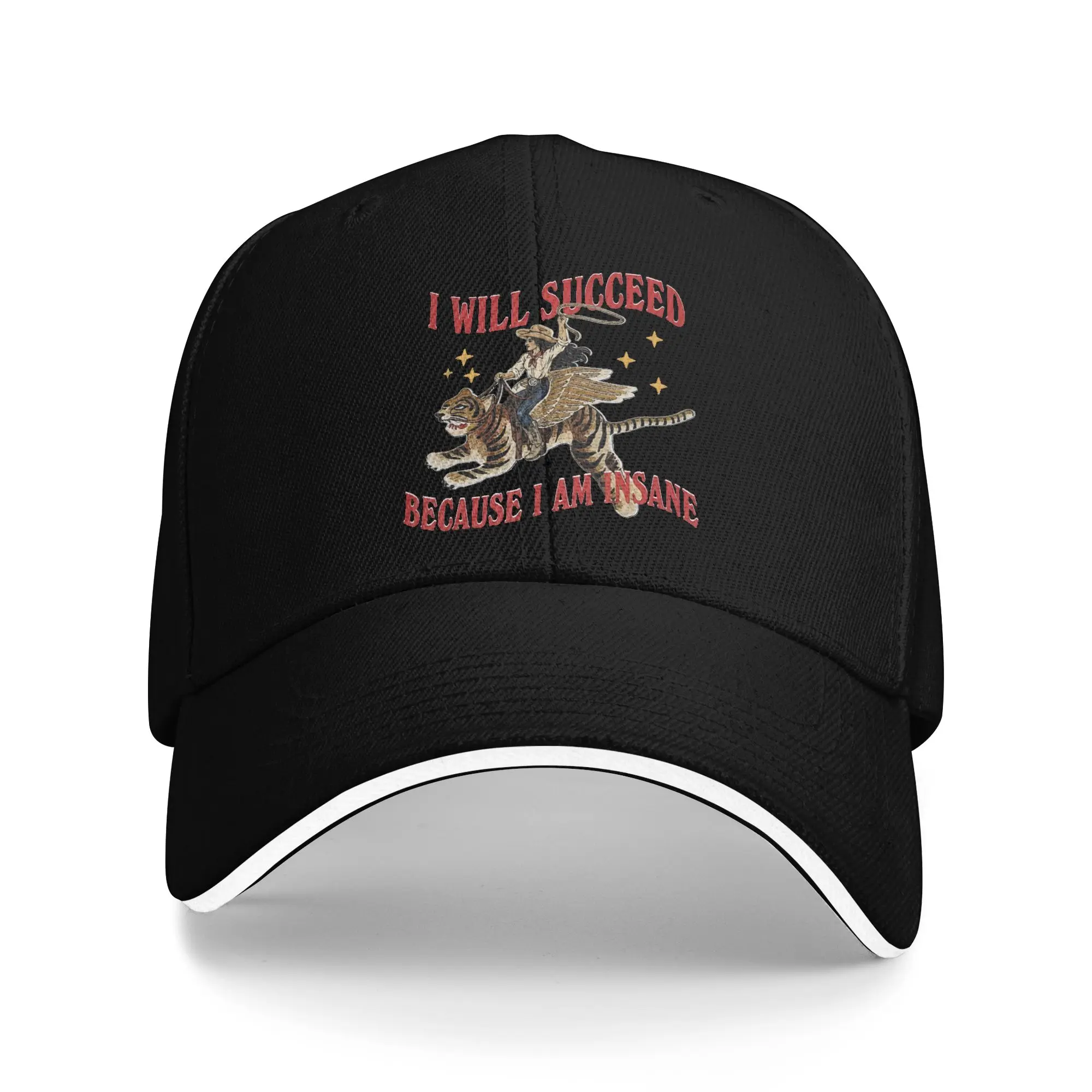 I Will Succeed Because I Am Insane Funny Cowgirl Tiger Outdoor Sports Hip Hop Hats For Men Adult Sun Visor  Snapback Cap