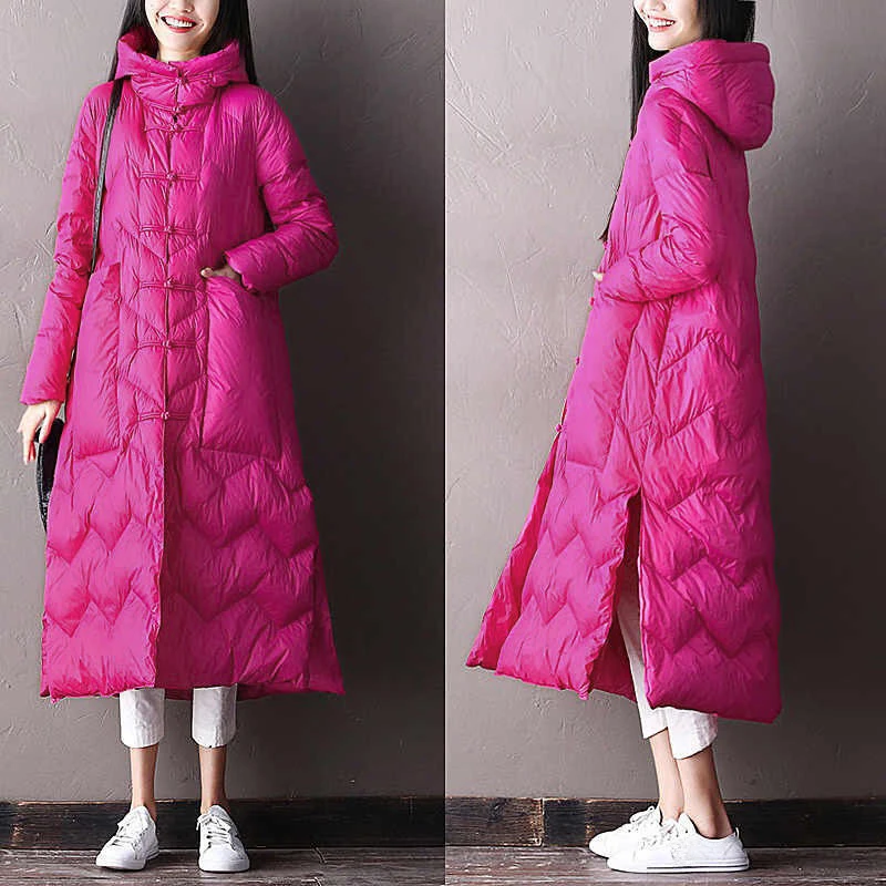 Jacket for Women Long Down Coats Chinese Style Retro Buttons Casual Parka Windproof Thickened Loose Warm Snow Down Jackets