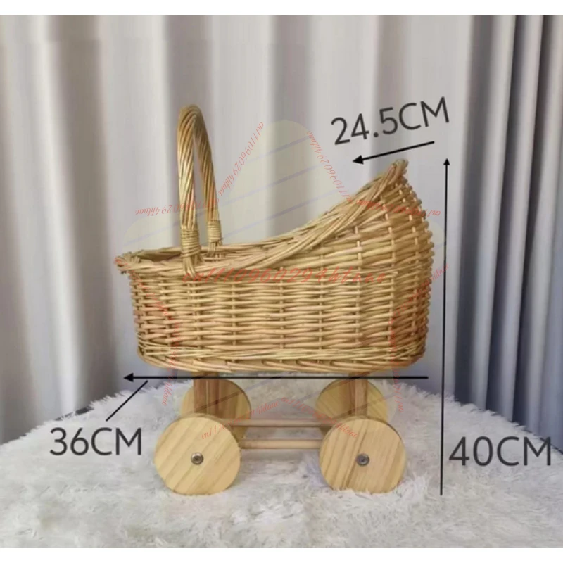 Handwoven Wicker Baby Bassinet Stroller - Multi-Functional Storage Basket for Pets & Infants | Boho Chic Nursery Decor