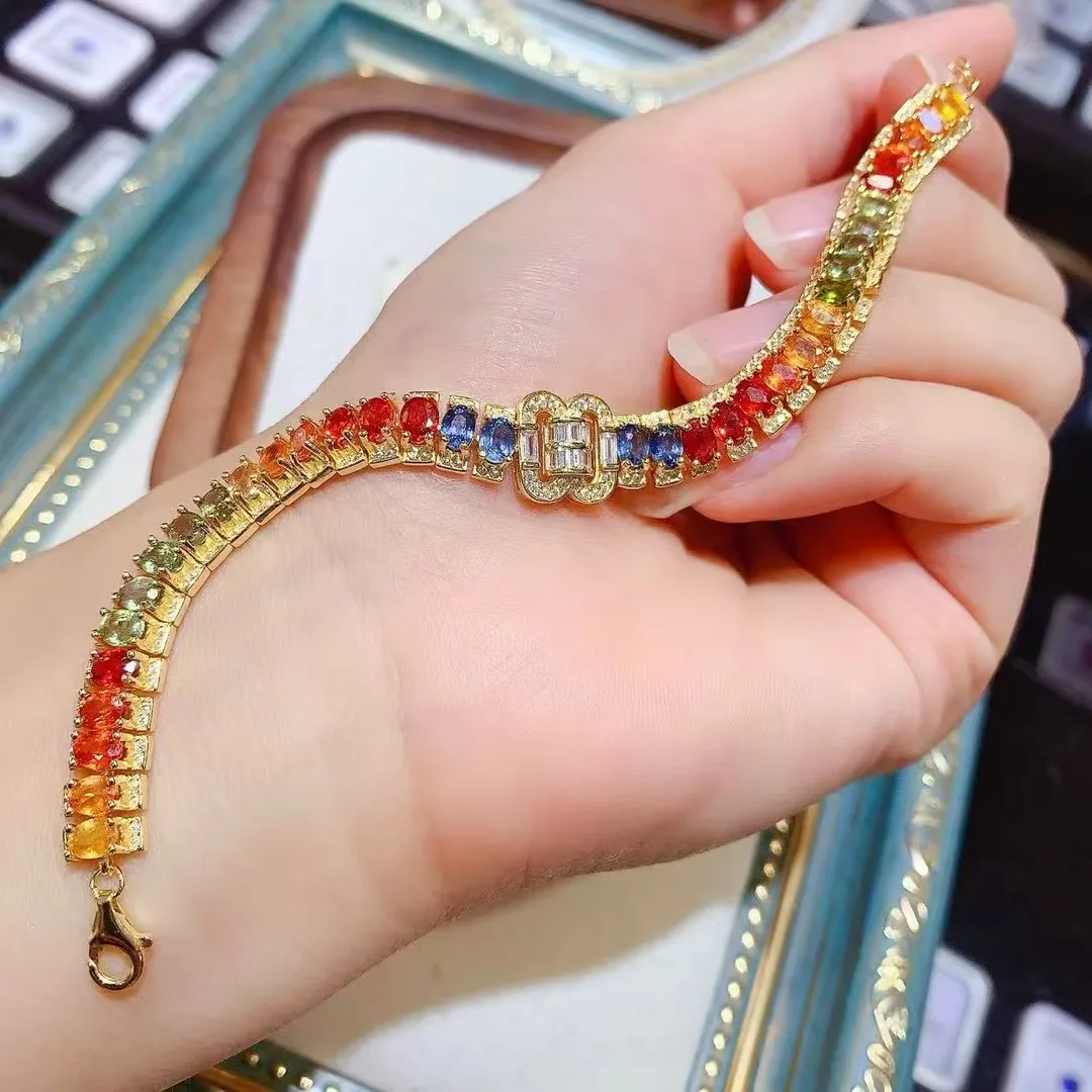 

KJJEAXCMY High End Women's Bracelet Natural Sapphire S925 Silver with Electroplating Boasting High Clarity Full Brilliance