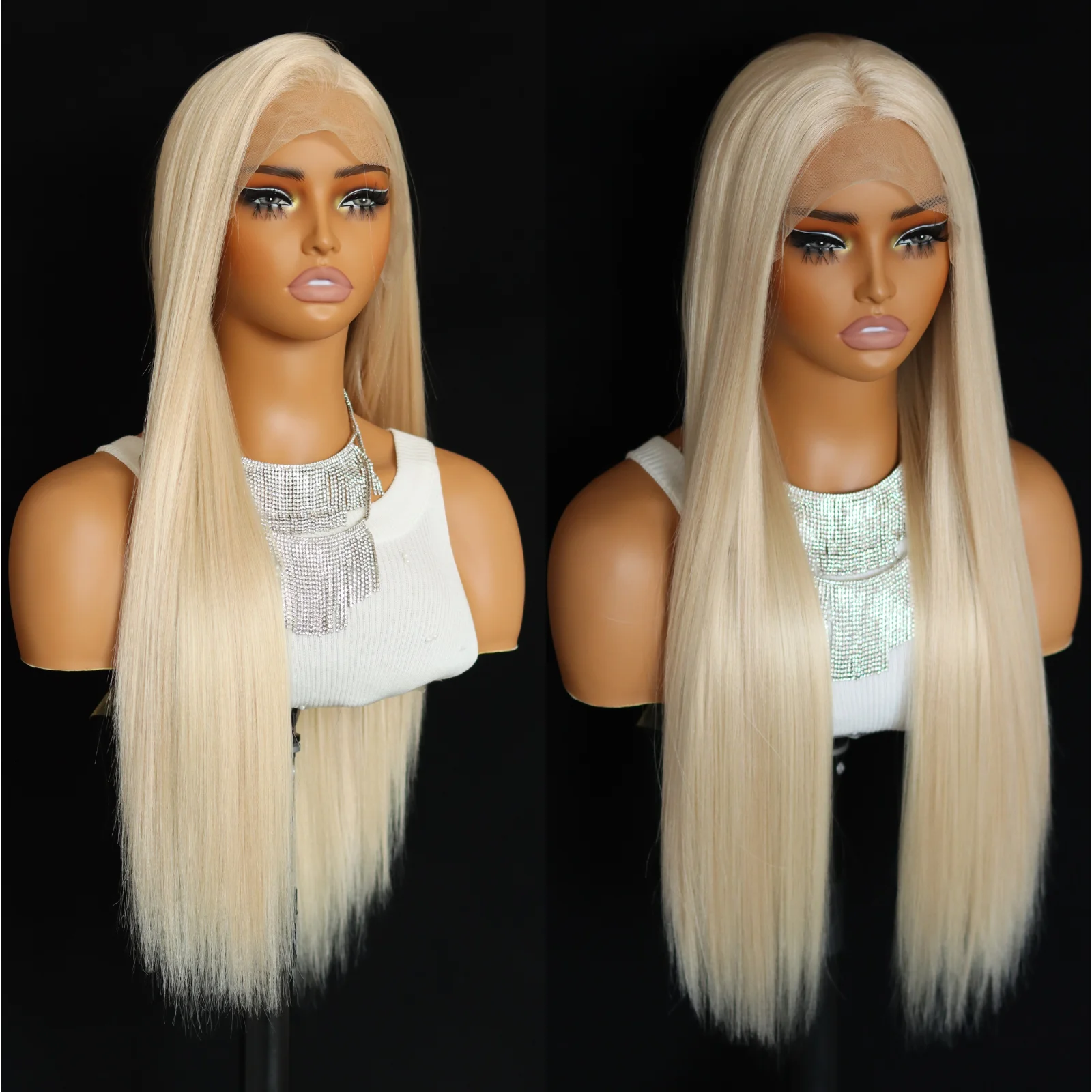 Light Gold13×4 Lace Frontal Wig Long Straight Lace Front Wigs Pre-plucked Heat-resistant Synthetic Fiber Wig For Daily Wear