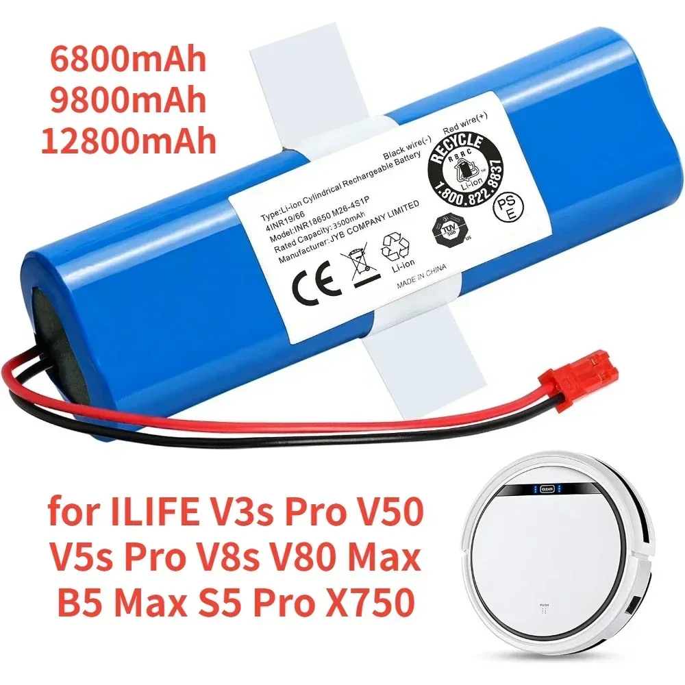 

14.8V Battery 12800mAh Lithium Battery for ILIFE V3s Pro V50 V5s Pro V8s V80 Max B5 Max S5 Pro X750 Robot Vacuum Cleaner Battery