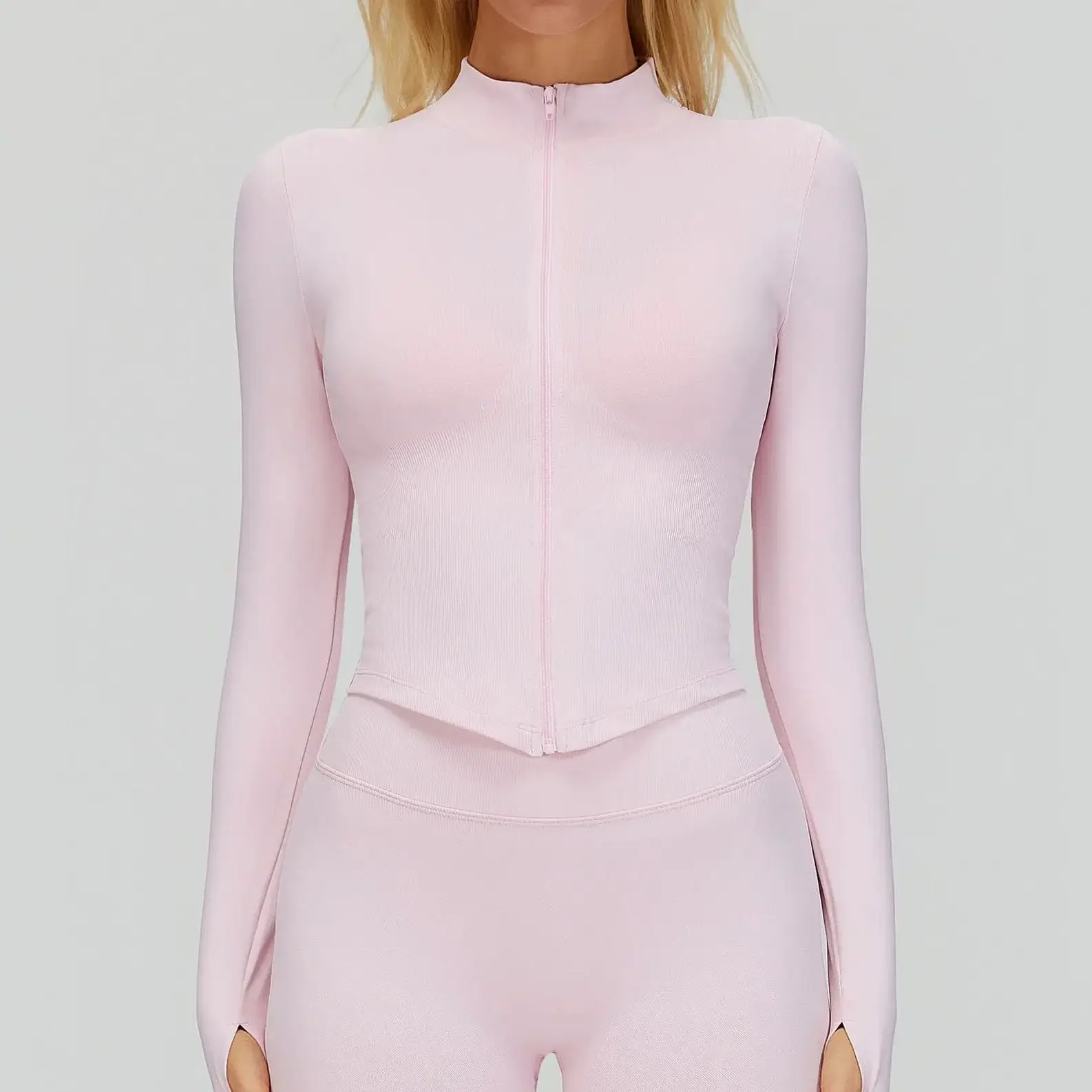 Seamless Women Sport Jacket Standing Collar Long Sleeve Shirt Workout Coat Gym Training Sports Running Fitness Top Yoga Clothes