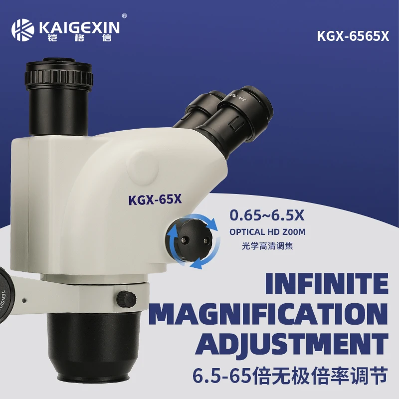 

KGX-6565X Trinocular Continuous Zoom Stereo Microscope WF10X/23mm Eyepiece Suitable For Mobile Phone PCB Welding Microscope Tool