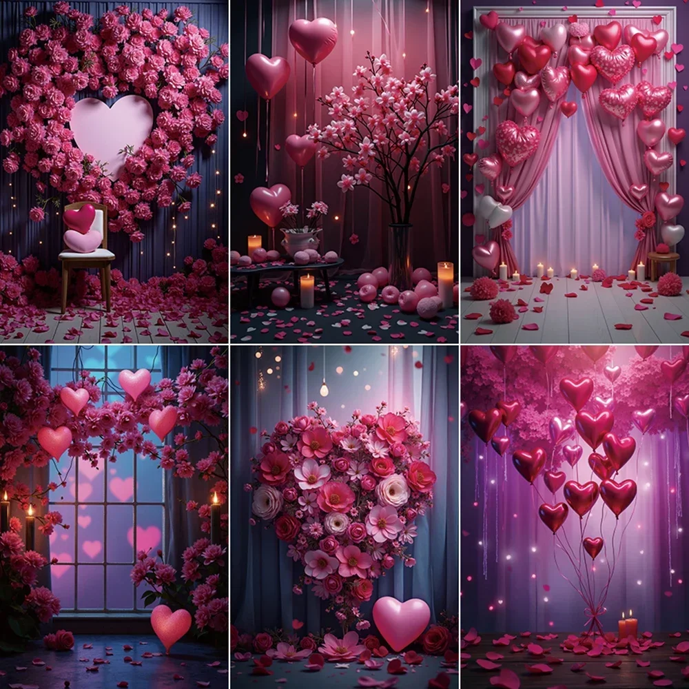 

MOON.QG 2025 Valentines Photocall Photobooth Photozone Backdrop Curtain Heart Flower February 14 Photography Studio Background