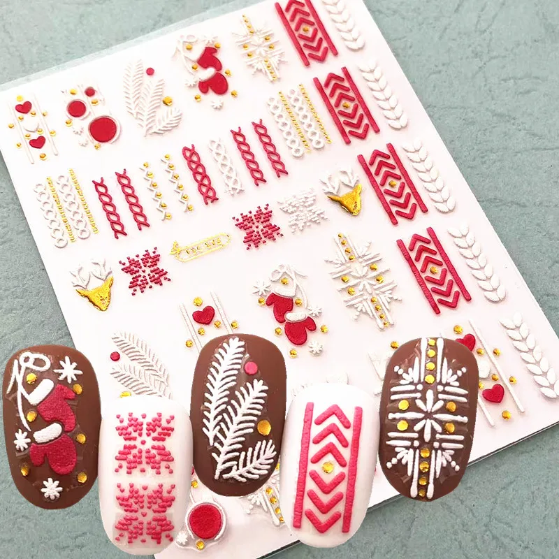 Newest Winter Christmas Design 5D Self Adhesive Decal Stamping DIY Decoration Tools Nail Art Sticker TSC 572