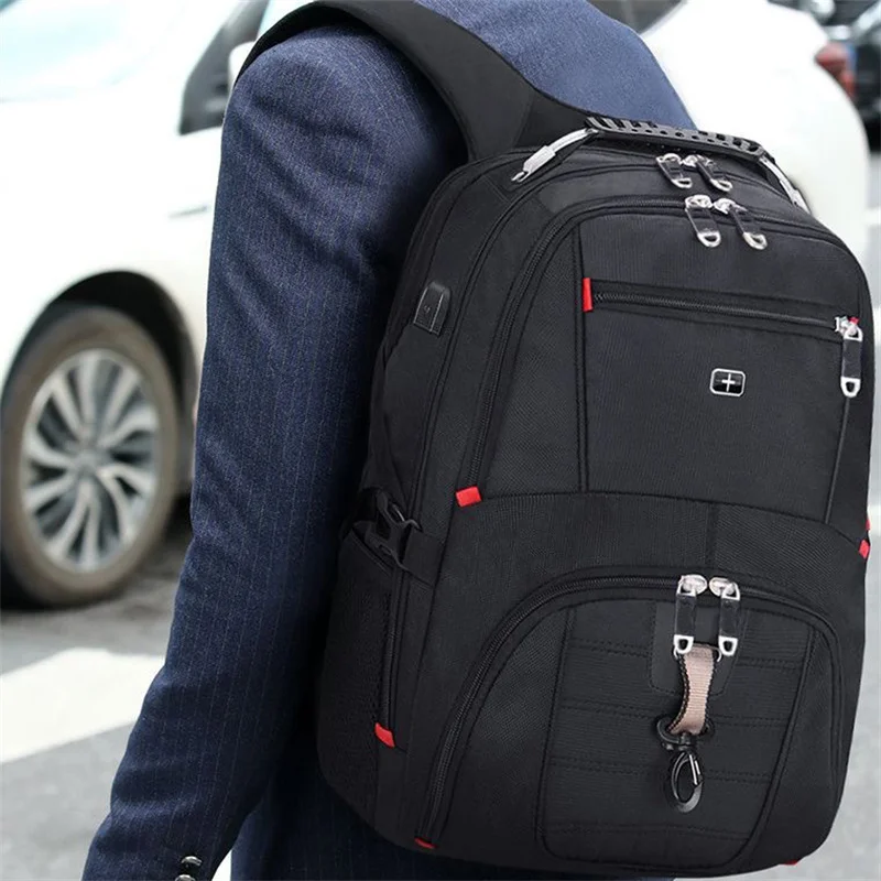 Swiss-Multifunctional Bags Durable 17 Inch Laptop Backpack, Travel Bag, College Bookbag, USB Charging Port, Water Resistant