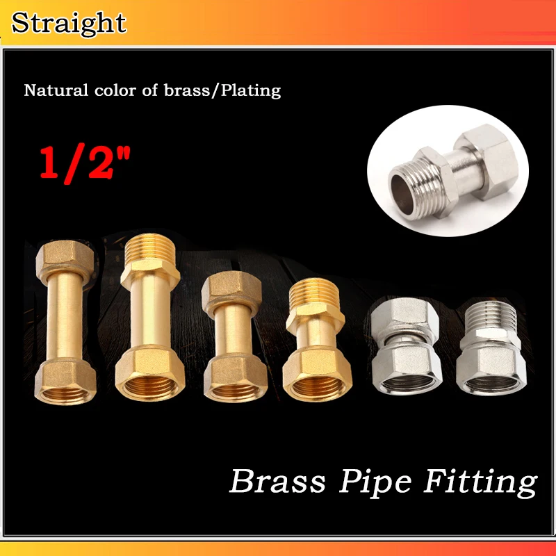 

1PCS 1/2" BSP Length: 32/45/47MM Brass Pipe Fitting Male/Female Thread Straight Type Copper Pipe Fittings Water Oil Gas Adapter