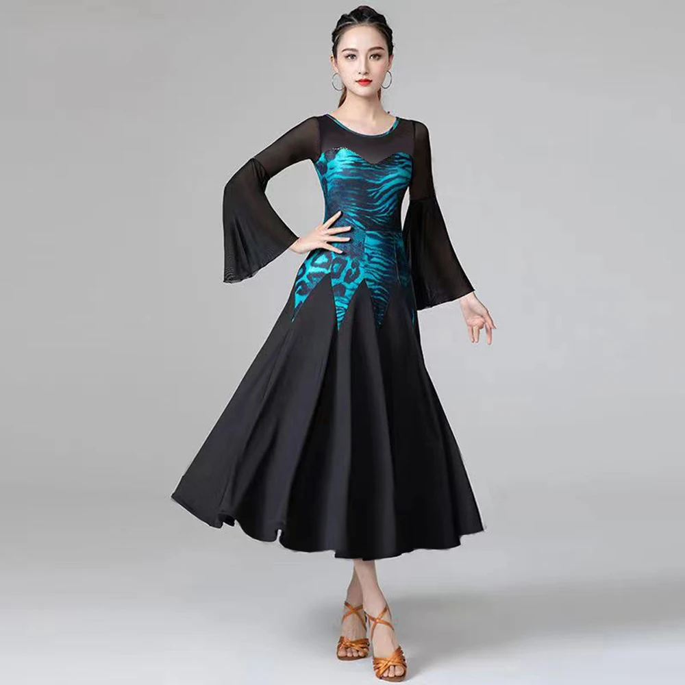 

New Ballroom Long Chiffon Dress Dance Competition Dresses Standard Tango Waltz Modern Costume Women Senior Professional Clothing