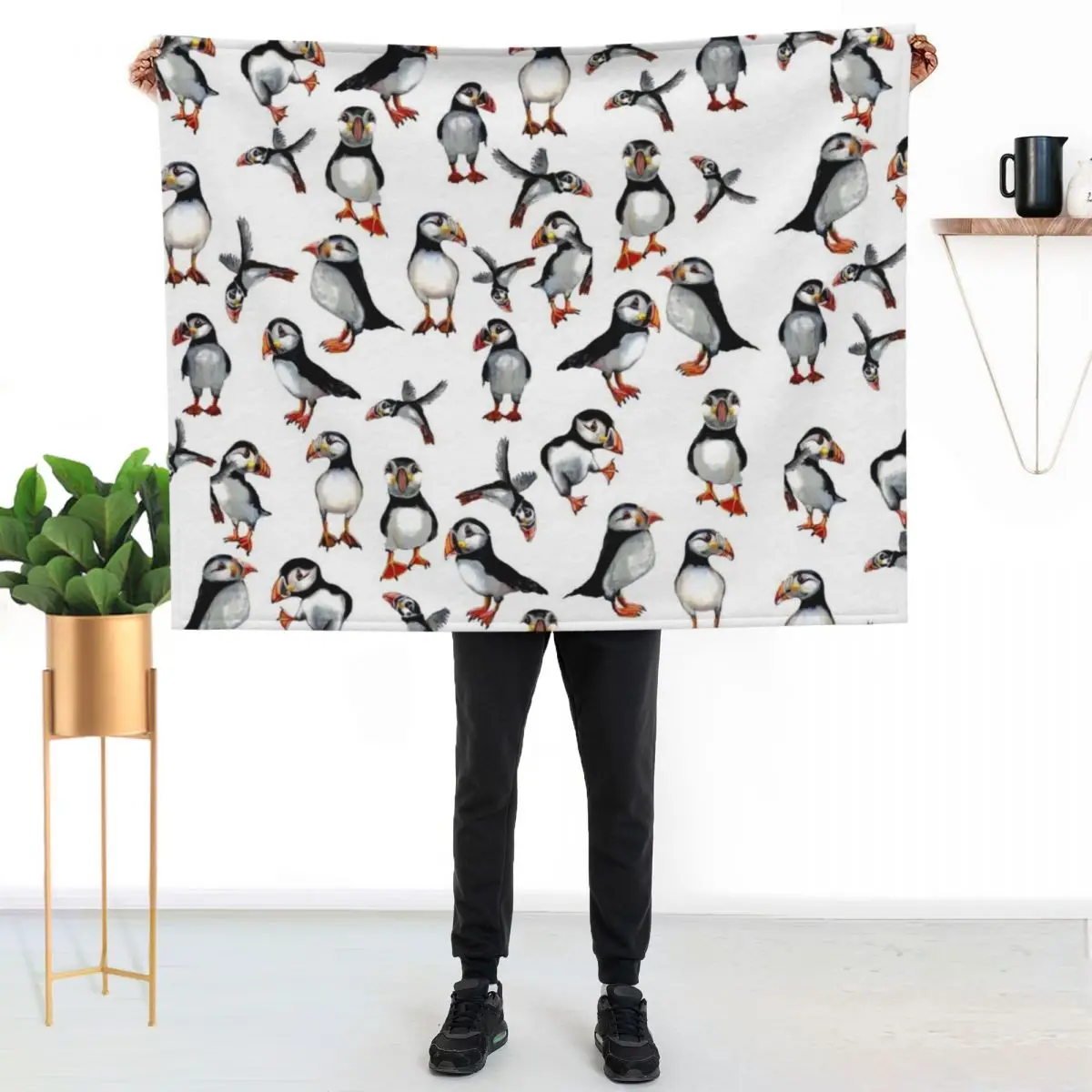 

Puffins Pattern Throw Blanket Soft Breathable Blanket for Night Sleeping