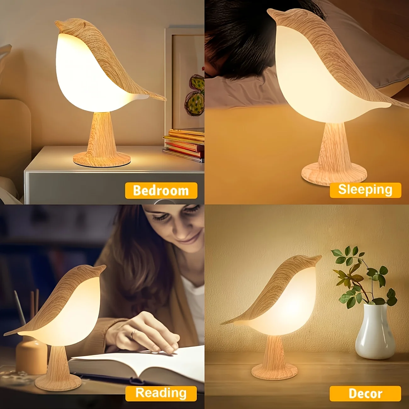 Touch small table lamp bird lamp 3-color dimming USB rechargeable cordless bedside night light children's bedroom living room