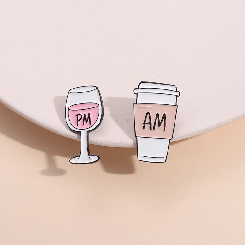 Kreative Metall broschen Kaffee bin Wein pm Cartoon Revers Abzeichen Rucksack Kleidung Emaille Pin Zubehör Geschenk für arbeitende Menschen