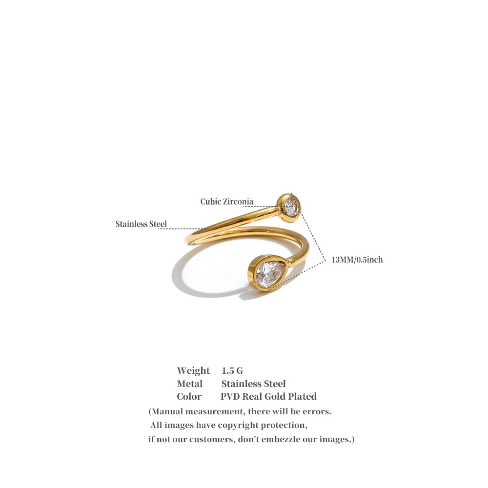 Yhpup dünner, verstellbarer Ring aus Edelstahl mit Zirkonia für Damen, zarter, ästhetischer Fingerschmuck für den täglichen Gebrauch – Detail 1