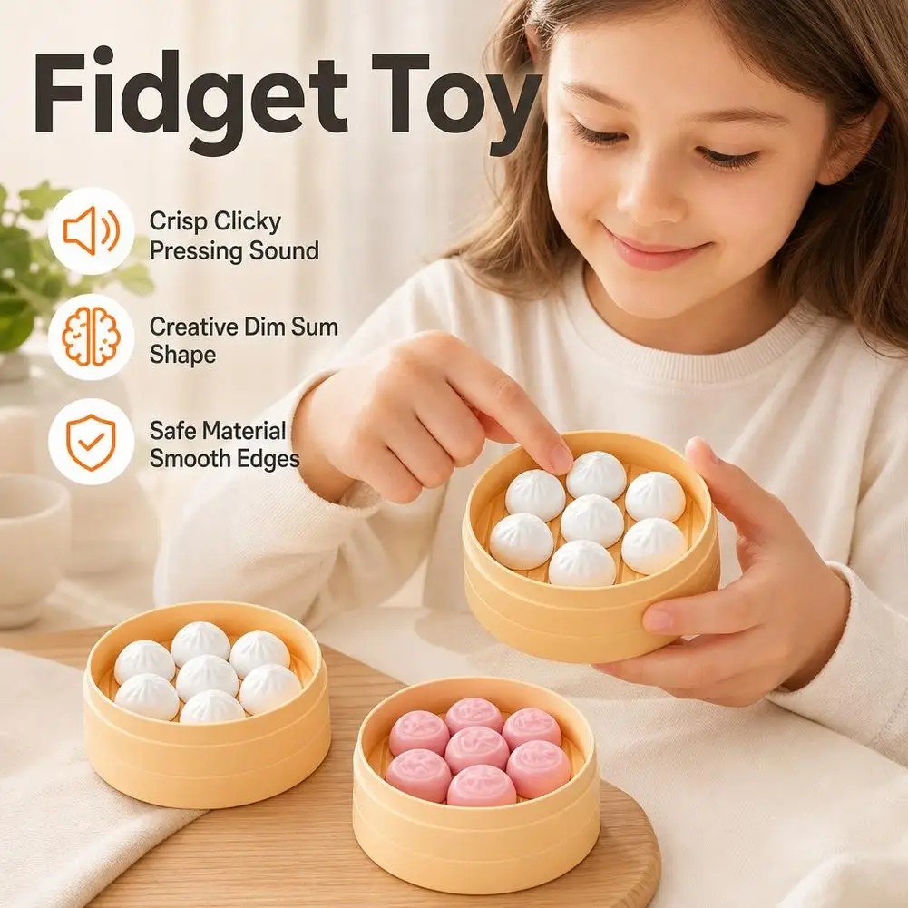 Steamer Dumpling Fidget Toy Pressable Buttons Sound Relief Portable Sensory Toy Novelty Food Stress Relief Toy
