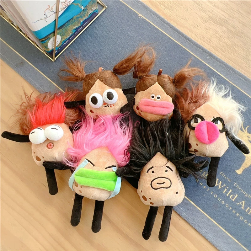 Creative Funny Long Hair Potato Doll Plush Toy Keychain Backpack Decoration Pendant Cartoon Cute Soft Stuffed Keyring Charms