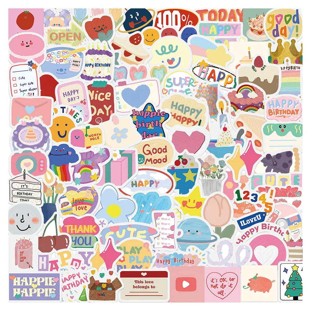 

90Pcs Happy Birthday Mini Sticker Cartoon Graffiti Decoration Luggage Notebook Guitar Scrapbook Waterproof Decal