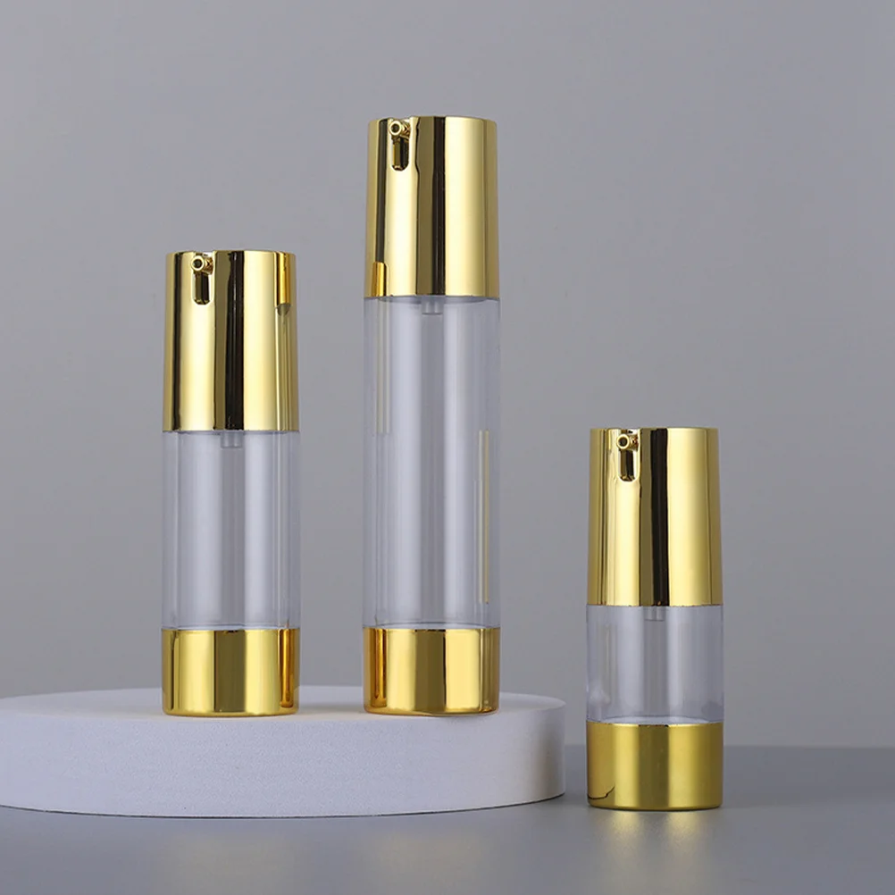 

3 Pcs 50ml Golden Pump Airless Lotion Bottle Travel Size Foundation Container Vacuum Liquid Bottle Set for Lotions Oils