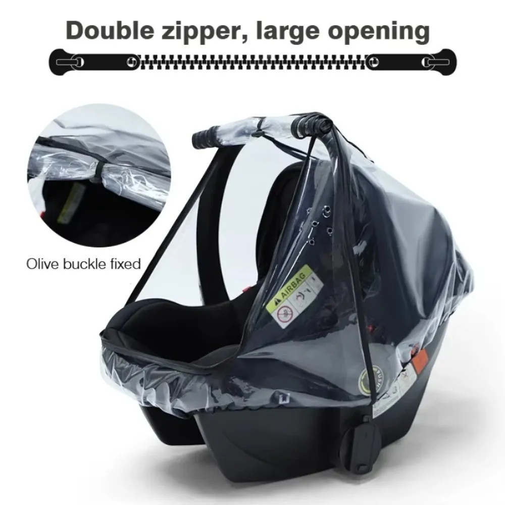 Transparent EVA Baby Safety Seat Rain Cover Insect-proof Double Zipper Newborn Basket Rain Cover Waterproof Dustproof