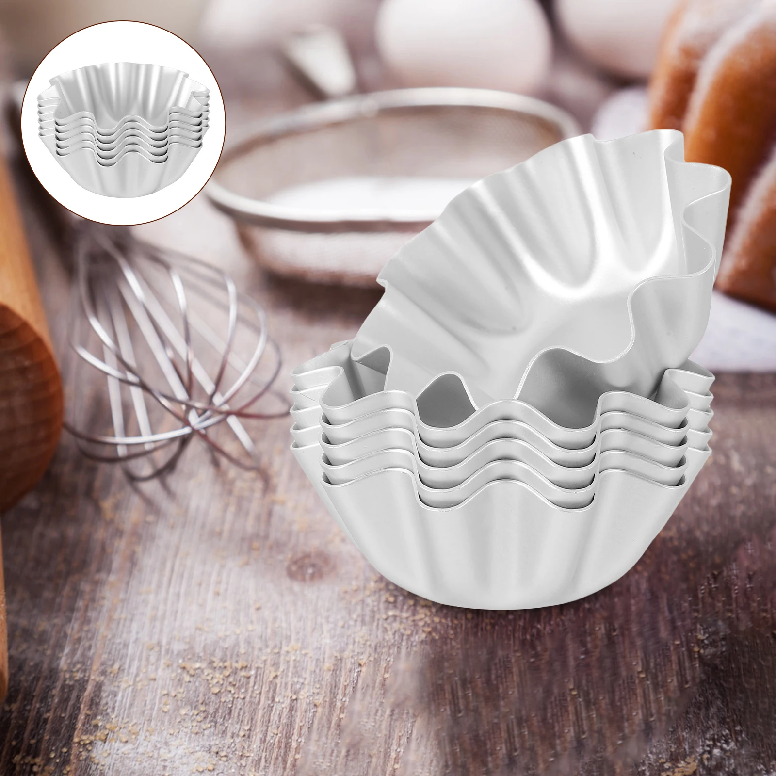 

6 Pcs Egg Tart Mold Mini Eggs Metal Pastry Molds Baking Molder Aluminum Alloy Cake Round Tarts Pans for