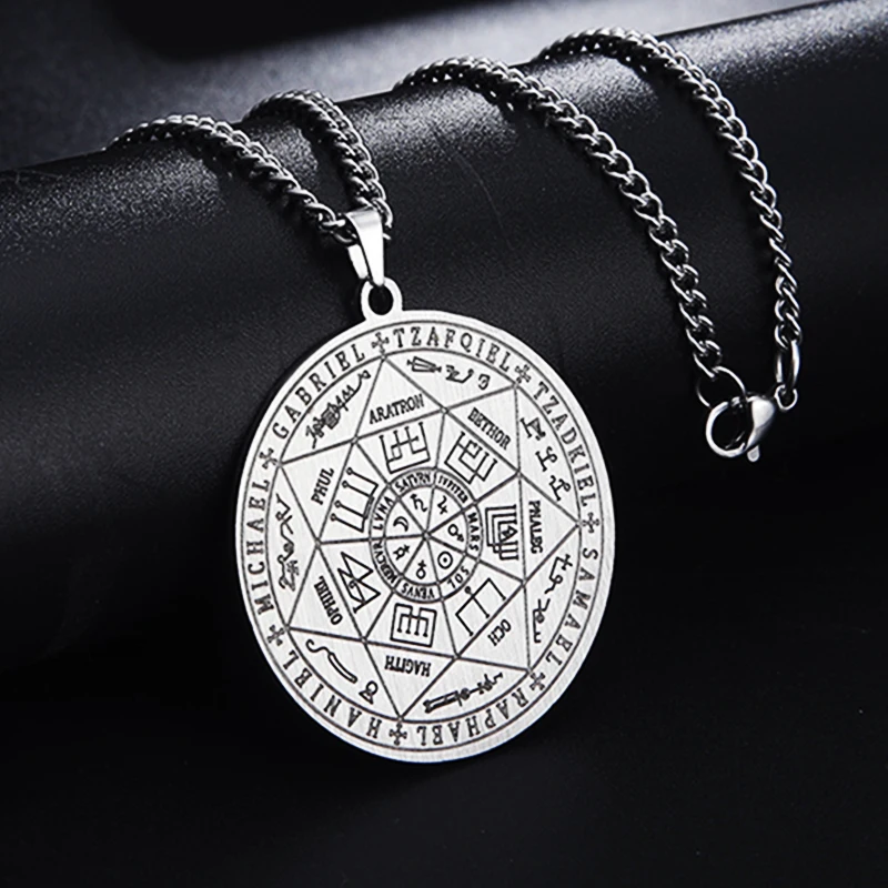 Wicca 7 Archangels Sigil Charm Necklaces Men Women Seal of Solomon Pendant Supernatural Protection Amulet Magic Talisman Jewelry