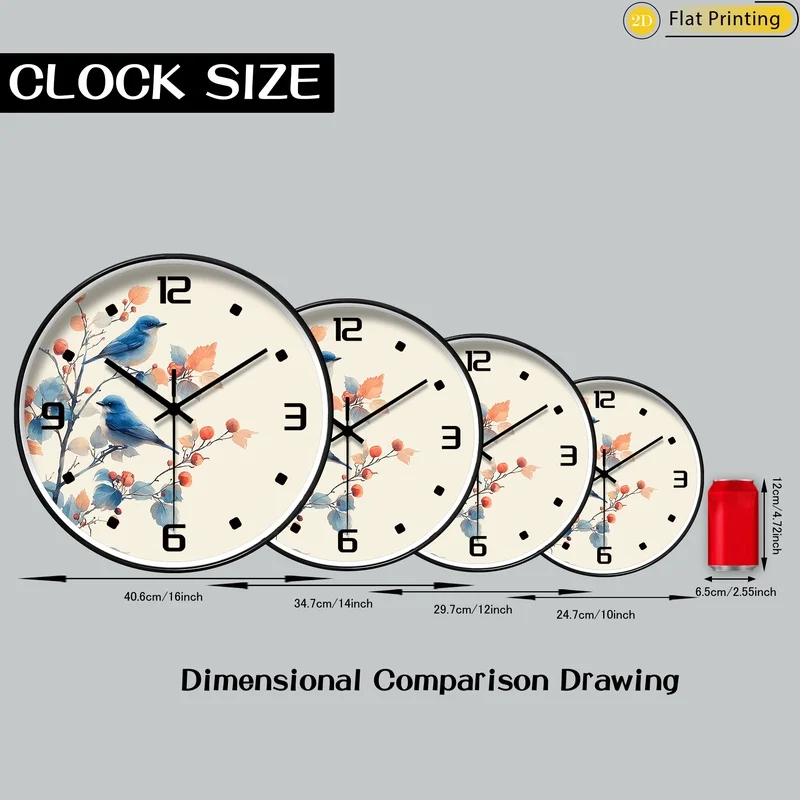قطعة واحدة من الطيور الحديثة على فروع التوت ساعة حائط صامتة اختيار رائع لهدايا عيد الميلاد للعام الجديد