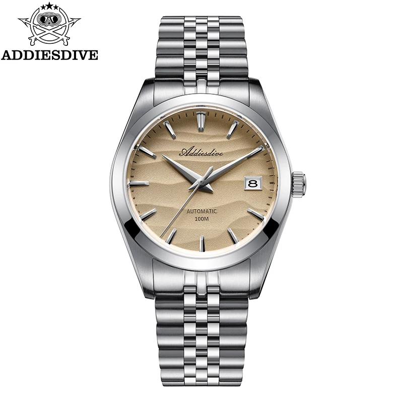 ADDIESDIVE Bestseller Herren Mechanische Uhr 3D Wüstenzifferblatt Saphirglas Edelstahl 100m Wasserdichtigkeit Klassische Business-Uhr für Männer