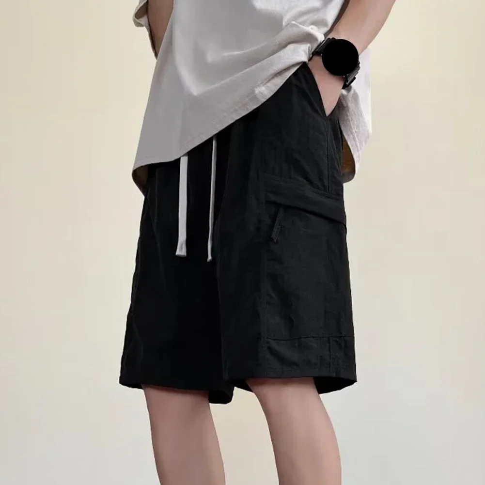 

2XL Ice Silk Pants Lightweight Summer Shorts Medium Waist Polyester Fabric Slight Stretch Solid Color Versatile Design