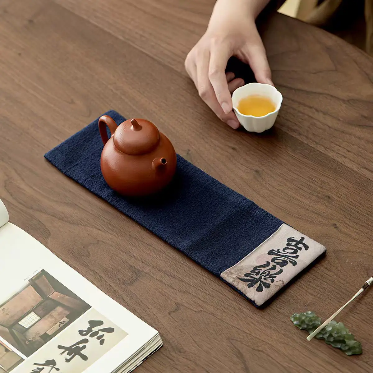 Calligraphy Cotton and Linen Absorbent Tea Towel Chinoiserie Pot Towel Cloth Pad Dry Tea Mat Rectangular Towel Tea Table Rag
