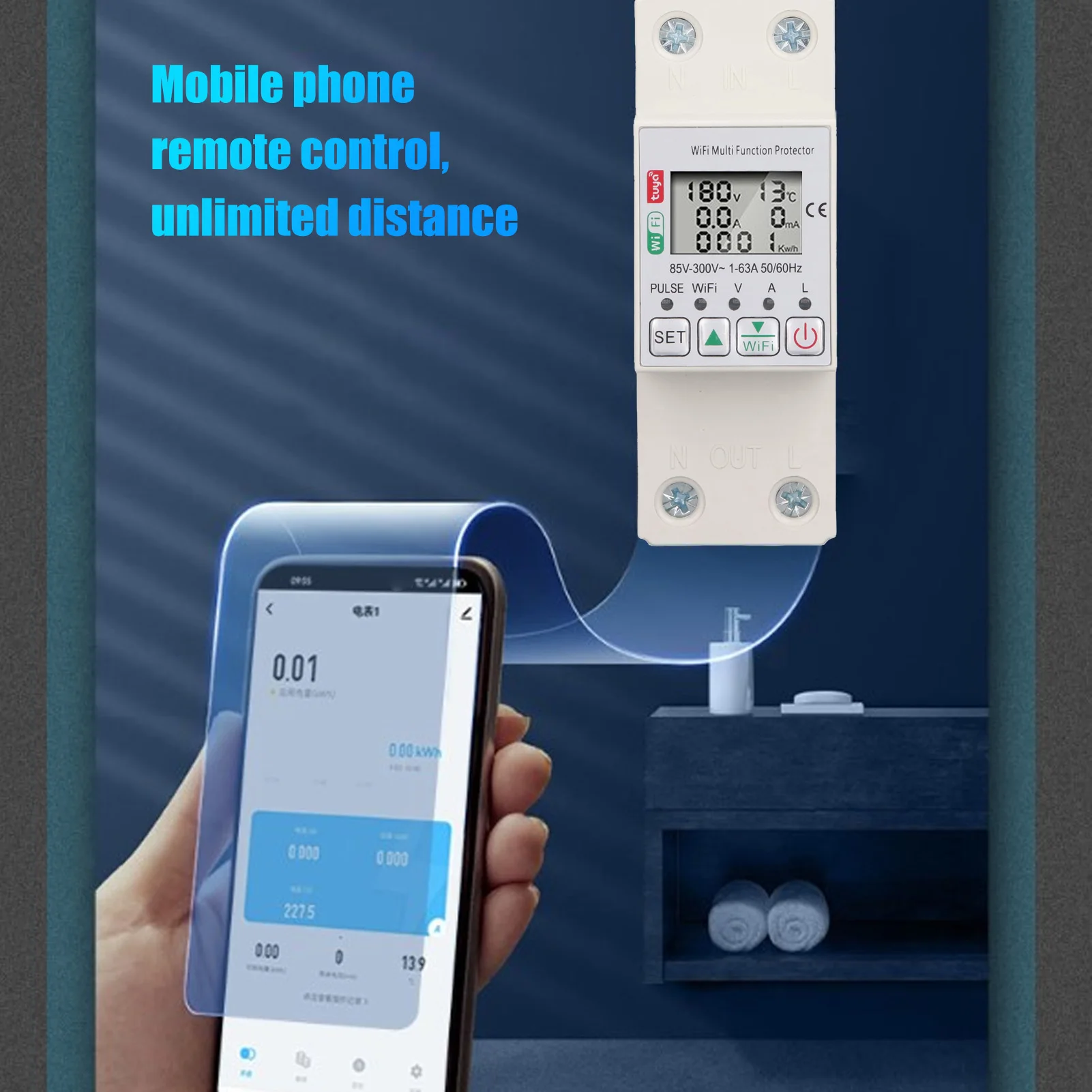 WiFi Smart Energy Meter  AC85‑300V Real Time Display Wifi Smart Circuit Breaker  Multiple Protections 63A for Home