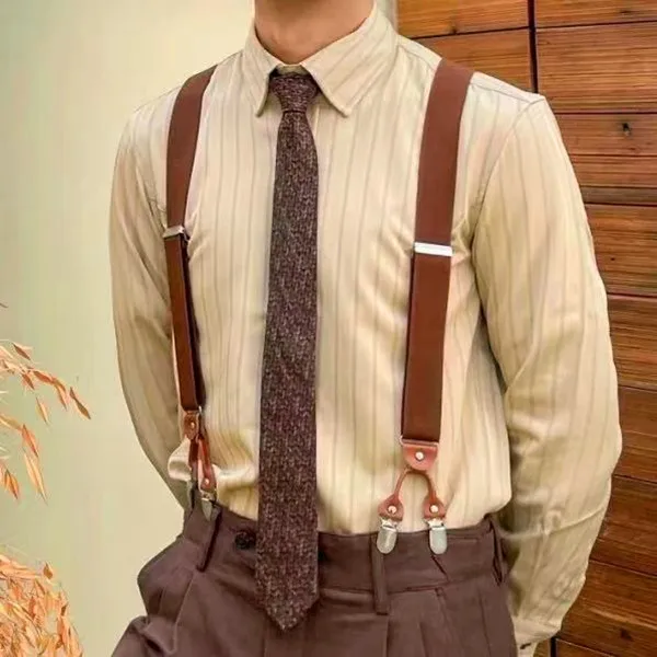 Vintage suspenders for men Gentleman British style six clip fat man adult men's suit pants accessories non-slip suspenders