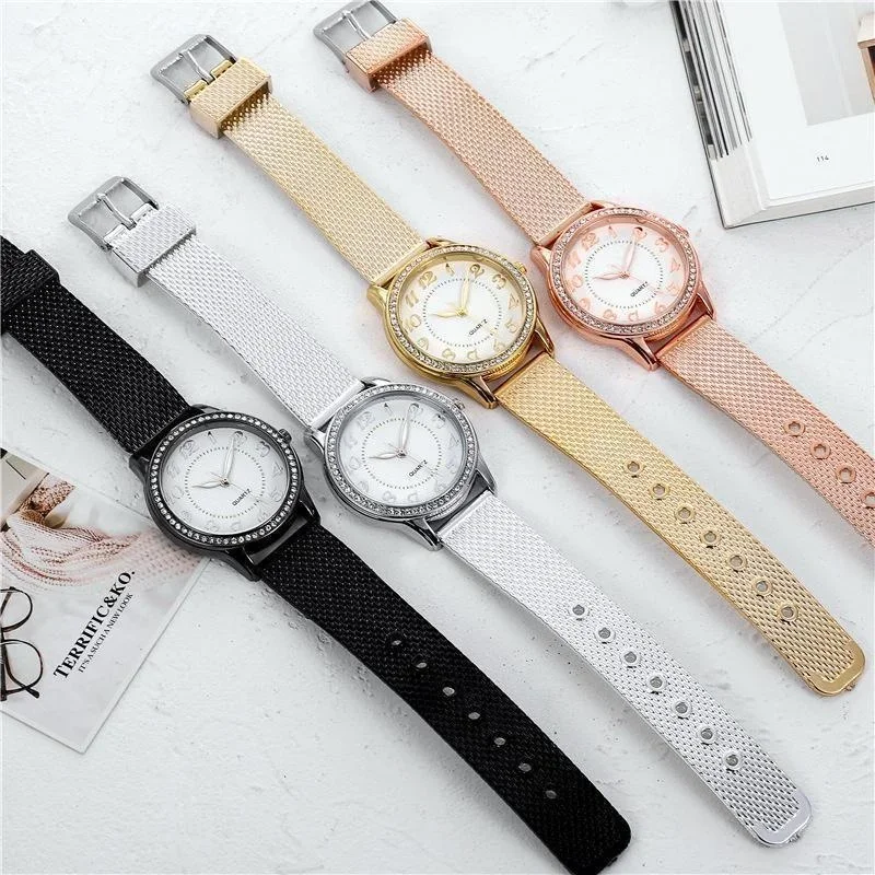 Moda luminosa senhoras relógios de pulso feminino luxo aço inoxidável prata malha cinta feminino relógio quartzo reloj mujer