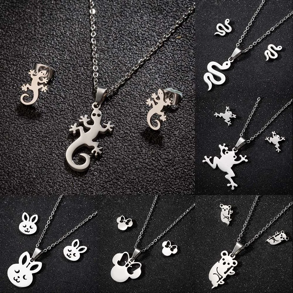 New In Gothic Lizard Jewelry Making Set For Women 2024 Silver Color Stainless Steel Animal Earrings And Necklace Girls Gift