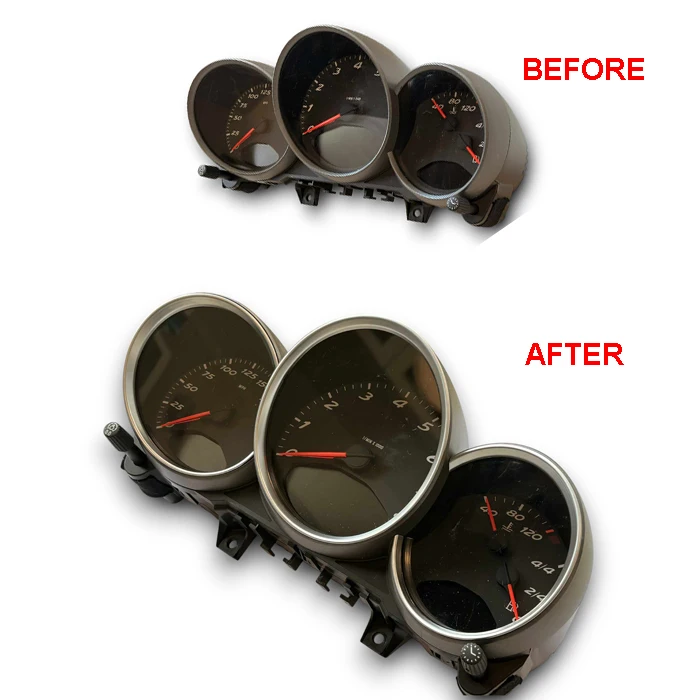 A Set of 3PCS Matt Chrome Dashboard Dial Gauge Rings For Porsche Cayman Boxster S 987 - Adhesive tape at the back for easy DIY