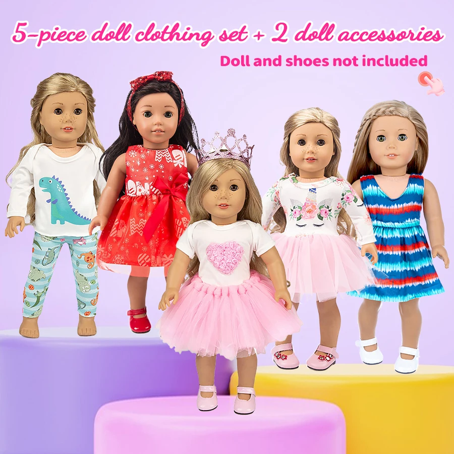 Dress Doll Clothes 5sets For 16-18Inch&40-45cm Baby New Born Doll Brilliant Party Reunion Doll Skirt American Doll Girl Gift