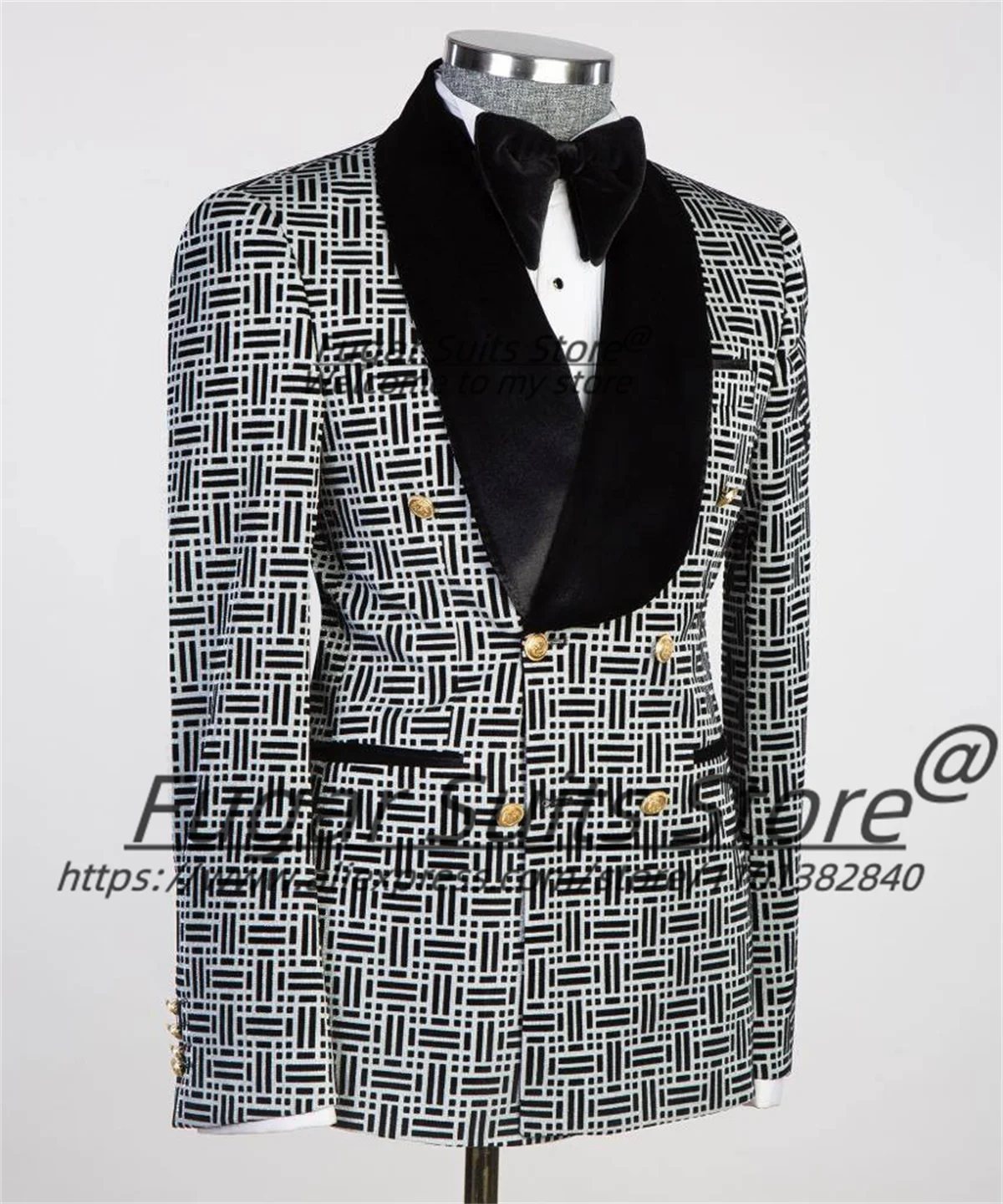 Elegant Jacquard Men Suits Slim Fit Shawl Lapel Groom Formal Tuxedos 2 Pieces Sets Classic Male Blazers High-qublity Ropa Hombre